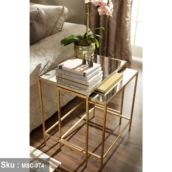 Patrika side table, iron, electrostatic paint and mirror glass