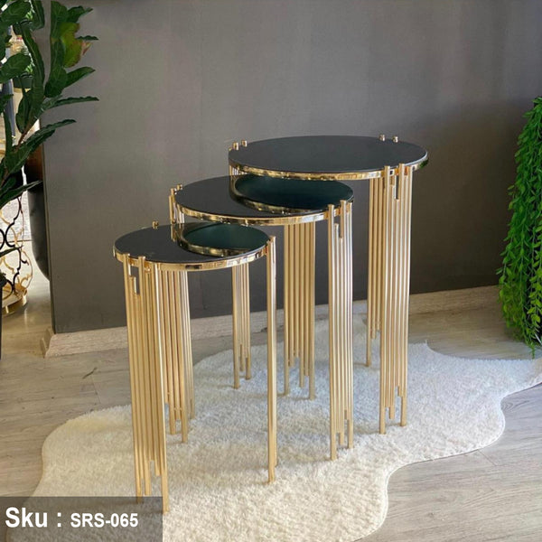 A set of steel and wood coffee tables - SRS-065