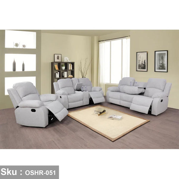 Recliner living room set for 6 people, red beech wood - OSHR-051