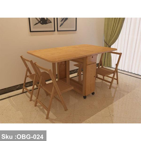 Set of 4 chairs + red beech wood table - OBG-024