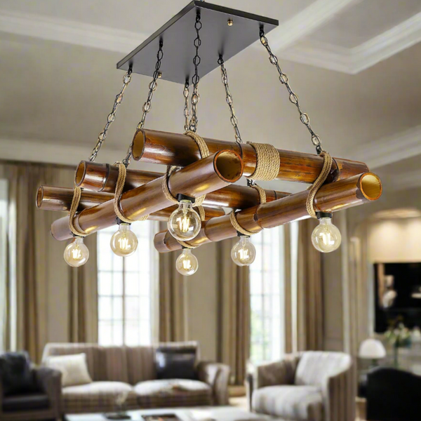 Bamboo and rope chandelier for interior decoration - ELF-078