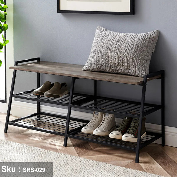 Shoe rack, steel and wood - SRS-029