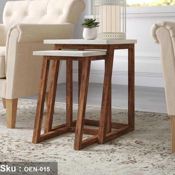 Set of 2 natural wood side tables - OEN-015