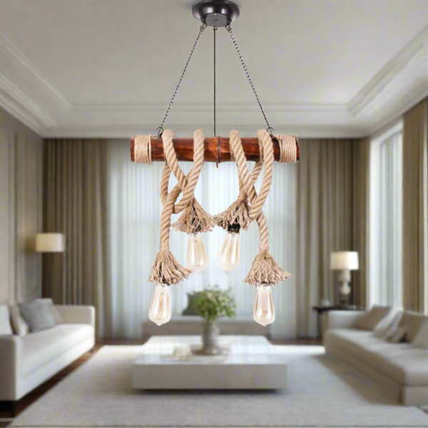 Bamboo and rope chandelier for interior decoration - ELF-065