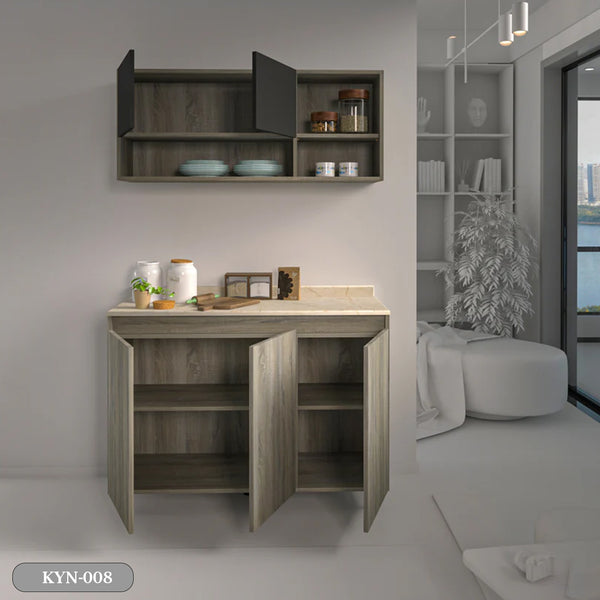 Two-piece kitchen with wood countertops and MDF wood - KYN-008