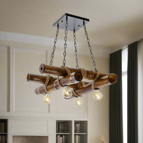 Bamboo and rope chandelier for interior decoration - ELF-076