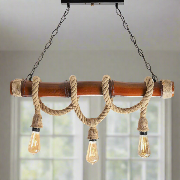 Bamboo and rope chandelier for interior decoration - ELF-079