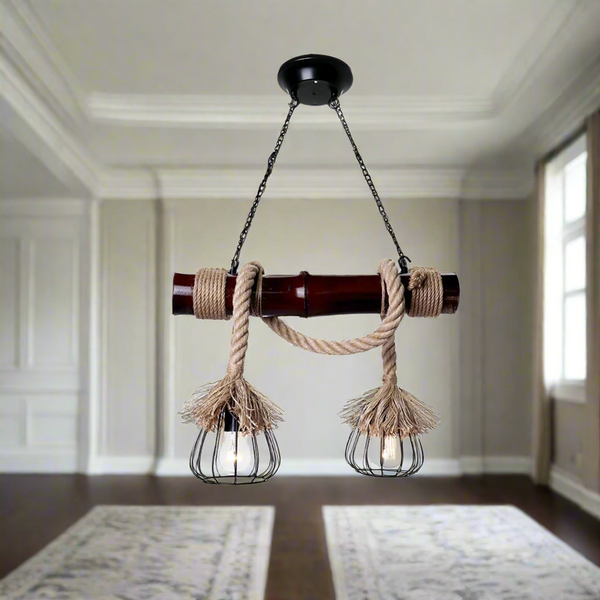 Bamboo and rope chandelier for interior decoration - ELF-072