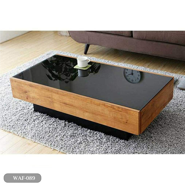 Coffee table - high quality MDF wood and glass top - WAF-089