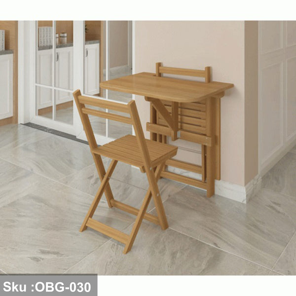 Kitchen table and 2 folding chairs in red beech wood - OBG-030