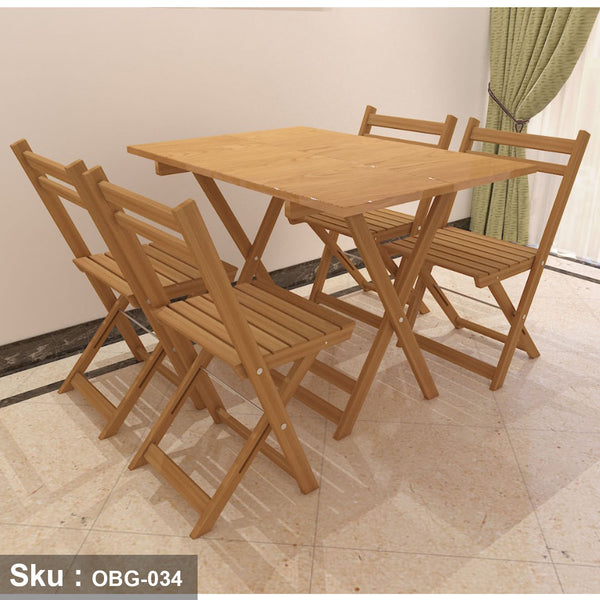 Set of 4 red beech wood chairs and table - OBG-034