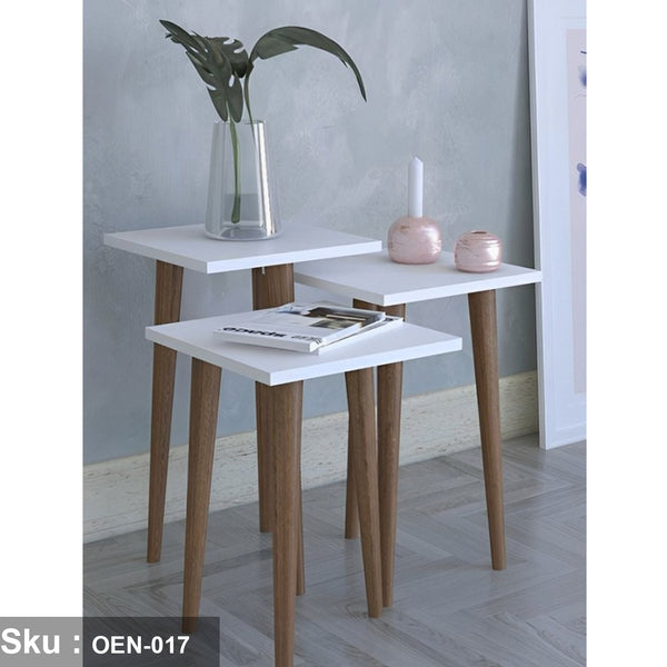 Set of 3 natural wood side tables - OEN-017