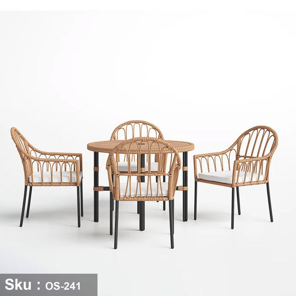 Dining set 4 chairs and table of rattan - OS-241