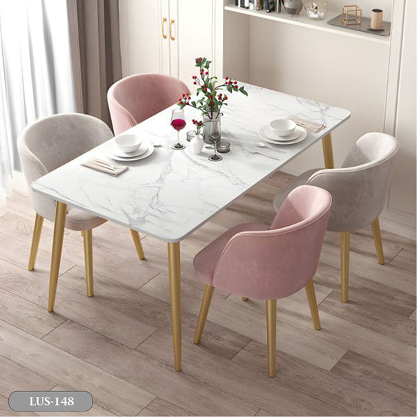 Dining table - 4 metal chairs and a white quartz marble table - LUS-148