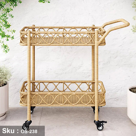 Wheeled trolley made of rattan-OS-238