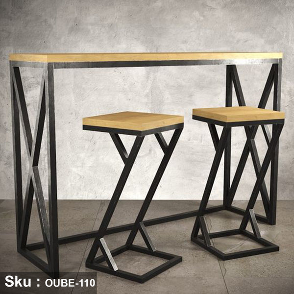 Bar set of 2 chairs and a table made of wood, MDF and steel - OUBE-110