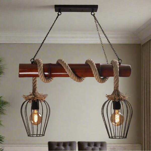 Bamboo and rope chandelier for interior decoration - ELF-075