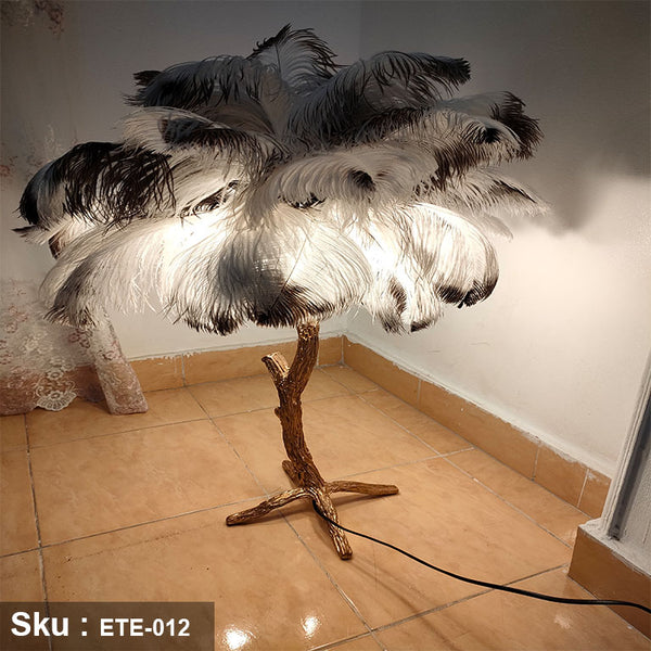 Natural ostrich feather tree, mix color white * black, small size - ETE-012