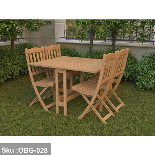 Set of 4 chairs + red beech wood table - OBG-028