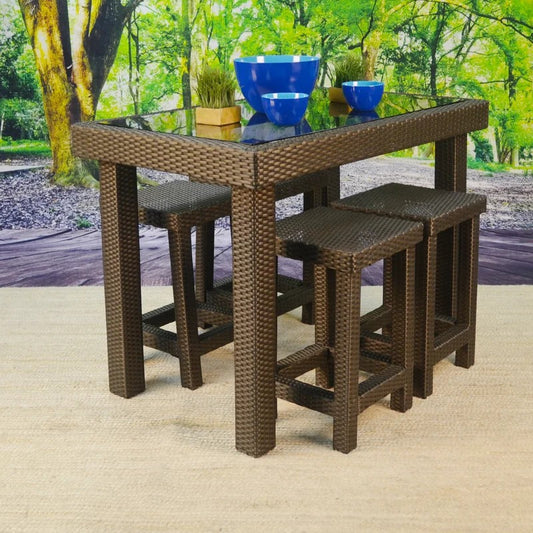 Arcadia rattan bar set accommodates 4 people.