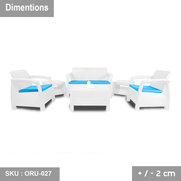 Two-seat set {2-seat sofa + 2 armchairs + middle table + 2 side tables} - ORU-027