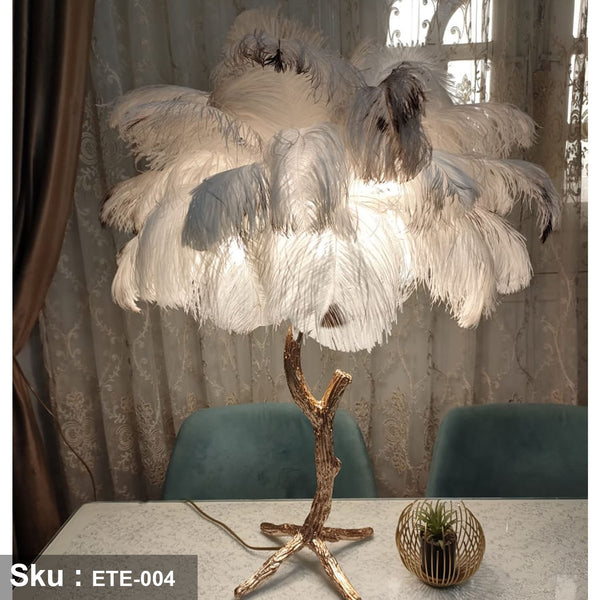 Small natural ostrich feather lamp - ETE-004