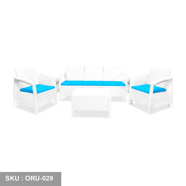 Two-seat set {3-seat sofa + 2 armchairs + middle table + 2 side tables} - ORU-029